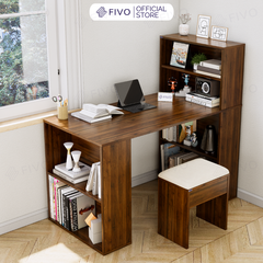 Bộ Bàn Ghế Làm Việc Kết Hợp Kệ Sách FD03 FIVO Tích Hợp Xoay Chiều 2in1, Ngăn Kệ Rộng Rãi, Dễ Dàng Lắp Ráp