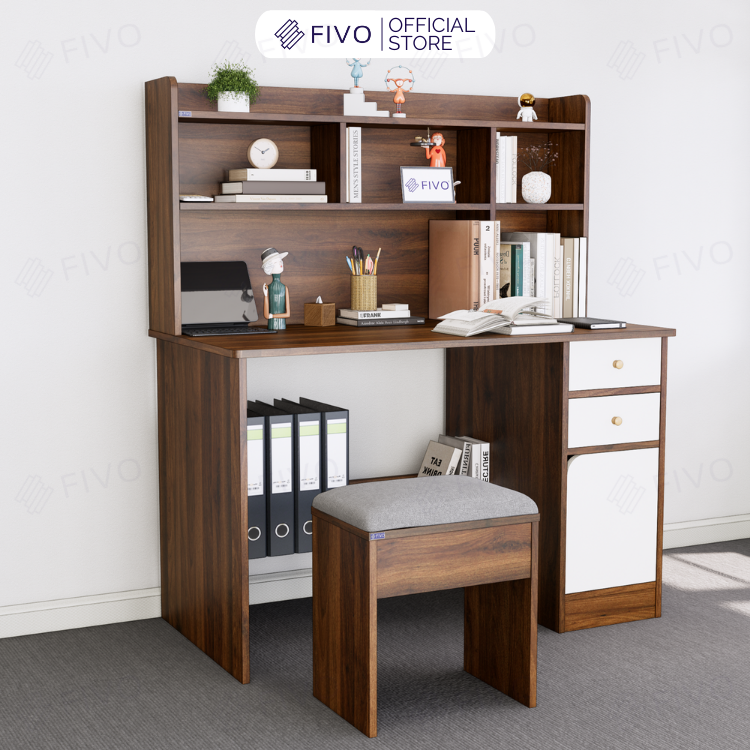 Bộ Bàn Ghế Làm Việc Kết Hợp Kệ Sách FD05 FIVO Cốt Ván 17mm Đầm Chắc, Đa Dạng Màu Sắc