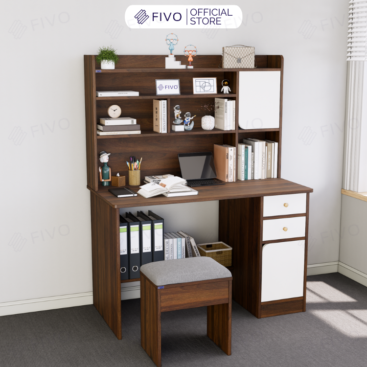 Bộ Bàn Ghế Làm Việc Kết Hợp Kệ Sách FD05 FIVO Cốt Ván 17mm Đầm Chắc, Đa Dạng Màu Sắc
