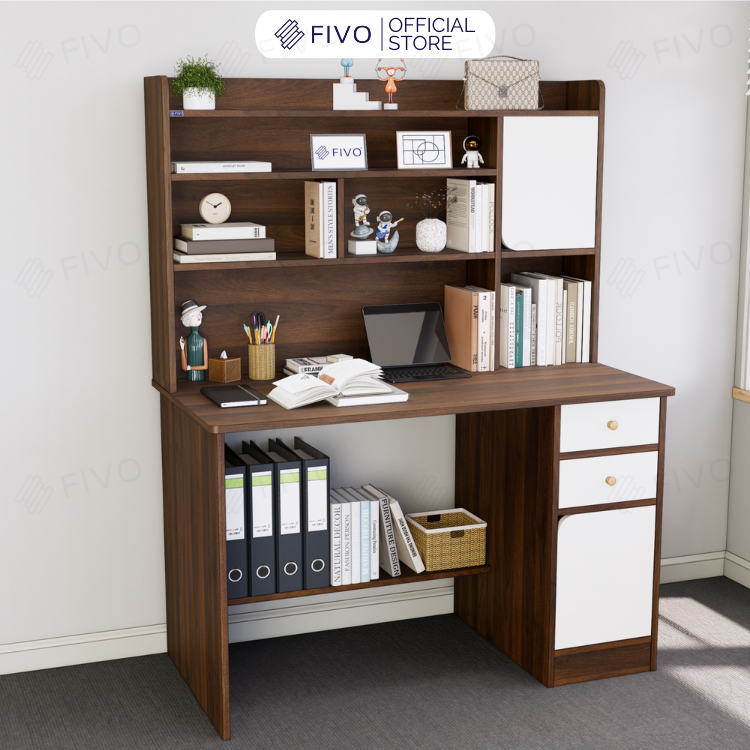 Bộ Bàn Ghế Làm Việc Kết Hợp Kệ Sách FD05 FIVO Cốt Ván 17mm Đầm Chắc, Đa Dạng Màu Sắc