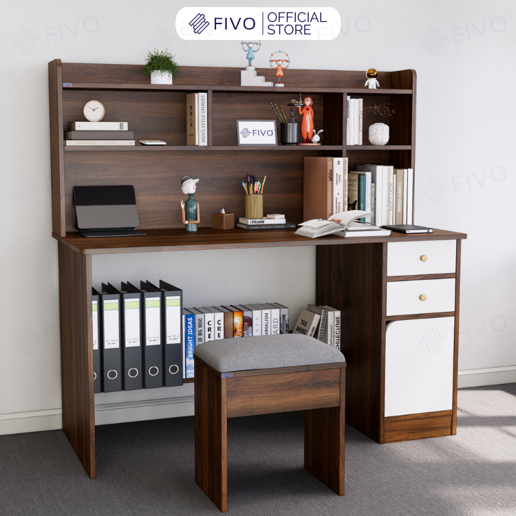 Bộ Bàn Ghế Làm Việc Kết Hợp Kệ Sách FD05 FIVO Cốt Ván 17mm Đầm Chắc, Đa Dạng Màu Sắc