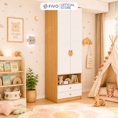 Tủ Gỗ Đựng Quần Áo Trẻ Em Cao Cấp FC03 FIVO, Tủ Sâu 60cm, Thiết Kế Hình Ngôi Nhà Độc Đáo, Freeship+Free lắp đặt, Trả Góp