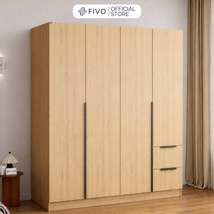 Tủ Đựng Quần Áo Gỗ Cao Cấp FC04 FIVO, Tủ Màu Gỗ Cánh Mở Sâu 60cm Kèm Kệ Trang Trí, Freeship+Free lắp đặt, Trả Góp 0%