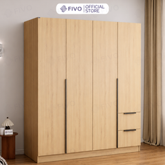 Tủ Đựng Quần Áo Gỗ Cao Cấp FC04 FIVO, Tủ Màu Gỗ Cánh Mở Sâu 60cm Kèm Kệ Trang Trí, Freeship+Free lắp đặt, Trả Góp 0%