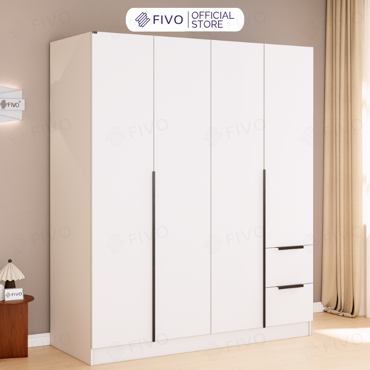 Tủ Đựng Quần Áo Gỗ Cao Cấp FC04 FIVO, Tủ Màu Gỗ Cánh Mở Sâu 60cm Kèm Kệ Trang Trí, Freeship+Free lắp đặt, Trả Góp 0%