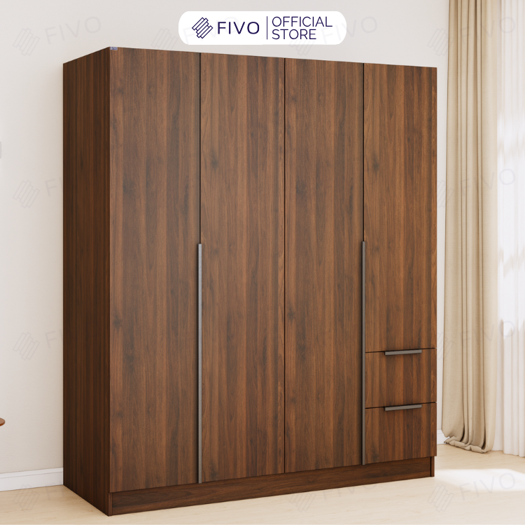 Tủ Đựng Quần Áo Gỗ Cao Cấp FC04 FIVO, Tủ Màu Gỗ Cánh Mở Sâu 60cm Kèm Kệ Trang Trí, Freeship+Free lắp đặt, Trả Góp 0%