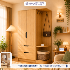 Tủ Đựng Quần Áo Gỗ Cao Cấp FC07 FIVO, Dày 17MM Cánh Mở Sâu 60cm Kèm Kệ Trang Trí, Freeship+Free lắp đặt, Trả Góp 0