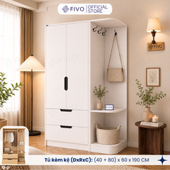 Tủ Đựng Quần Áo Gỗ Cao Cấp FC07 FIVO, Dày 17MM Cánh Mở Sâu 60cm Kèm Kệ Trang Trí, Freeship+Free lắp đặt, Trả Góp 0