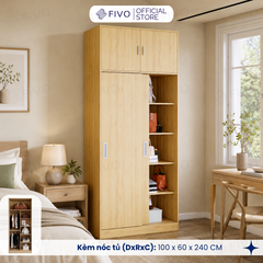 Tủ Áo Quần Cửa Trượt FIVO FC31 Gỗ Chống Ẩm, Màu Walnut Ấm Cúng Cho Phòng Ngủ, Trả Góp 0%, Freeship + Free lắp đặt