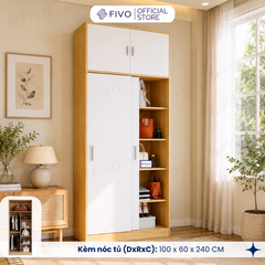 Tủ Áo Quần Cửa Trượt FIVO FC31 Gỗ Chống Ẩm, Màu Walnut Ấm Cúng Cho Phòng Ngủ, Trả Góp 0%, Freeship + Free lắp đặt