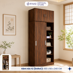 Tủ Áo Quần Cửa Trượt FIVO FC31 Gỗ Chống Ẩm, Màu Walnut Ấm Cúng Cho Phòng Ngủ, Trả Góp 0%, Freeship + Free lắp đặt