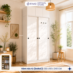 Tủ Quần Áo Gỗ Cửa Lùa Cao Cấp FC37 FIVO, Gỗ Dày 17mm Độ Sâu 60cm, Kèm Hệ Trang Trí, Freeship+Free Lắp Đặt, Trả Góp 0%