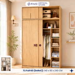 Tủ Quần Áo Gỗ Cửa Lùa FC36 FIVO, Gỗ Dày 17mm Sâu 60cm, Kèm Hệ Trang Trí, Freeship+Free Lắp Đặt, Trả Góp 0%