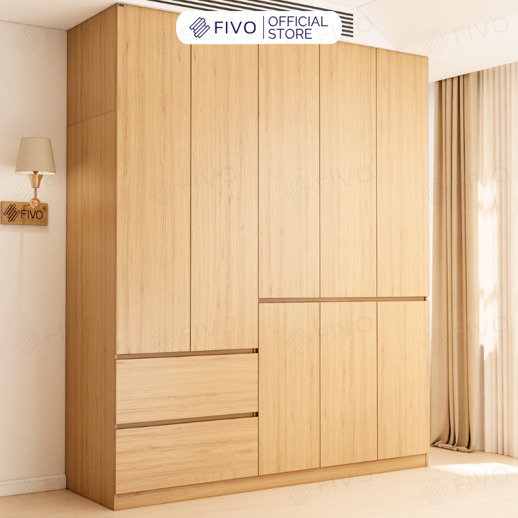 Tủ Đựng Quần Áo Gỗ Cao Cấp FC02 FIVO, Cánh Mở Sâu 60cm Kèm Ngăn Kéo, Freeship+Free lắp đặt, Trả Góp 0%