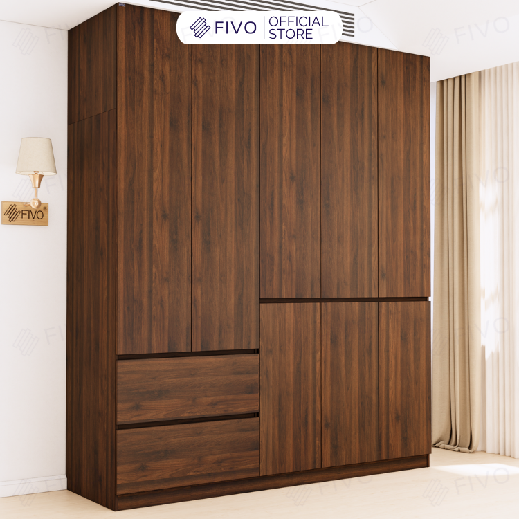 Tủ Đựng Quần Áo Gỗ Cao Cấp FC02 FIVO, Cánh Mở Sâu 60cm Kèm Ngăn Kéo, Freeship+Free lắp đặt, Trả Góp 0%