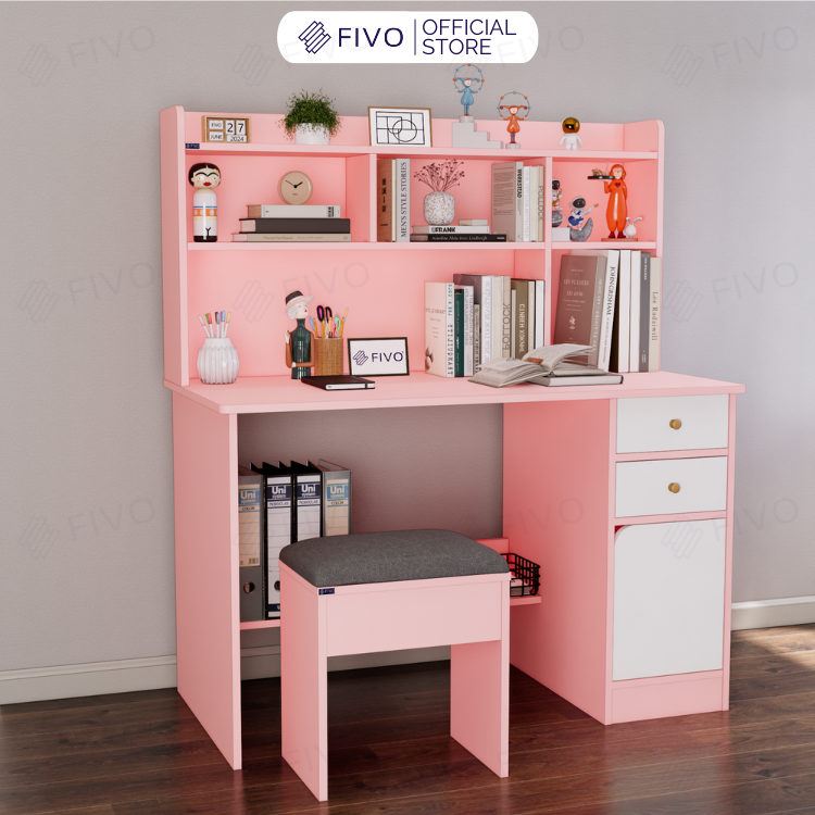 Bộ Bàn Ghế Làm Việc Kết Hợp Kệ Sách FD05 FIVO Cốt Ván 17mm Đầm Chắc, Đa Dạng Màu Sắc
