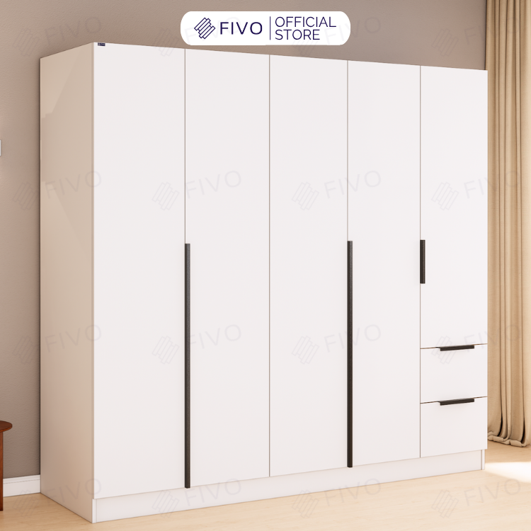Tủ Đựng Quần Áo Gỗ Cao Cấp FC04 FIVO, Tủ Màu Gỗ Cánh Mở Sâu 60cm Kèm Kệ Trang Trí, Freeship+Free lắp đặt, Trả Góp 0%