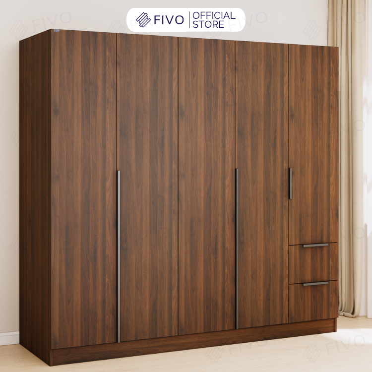 Tủ Đựng Quần Áo Gỗ Cao Cấp FC04 FIVO, Tủ Màu Gỗ Cánh Mở Sâu 60cm Kèm Kệ Trang Trí, Freeship+Free lắp đặt, Trả Góp 0%
