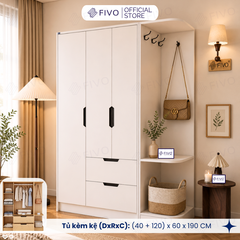 Tủ Đựng Quần Áo Gỗ Cao Cấp FC07 FIVO, Dày 17MM Cánh Mở Sâu 60cm Kèm Kệ Trang Trí, Freeship+Free lắp đặt, Trả Góp 0