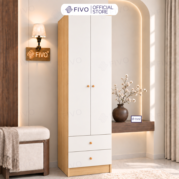 Tủ Đựng Quần Áo Gỗ Cao Cấp FC10 FIVO, Cánh Mở Sâu 60cm Kèm Ngăn Kéo, Freeship + Free Lắp Đặt, Trả Góp 0%