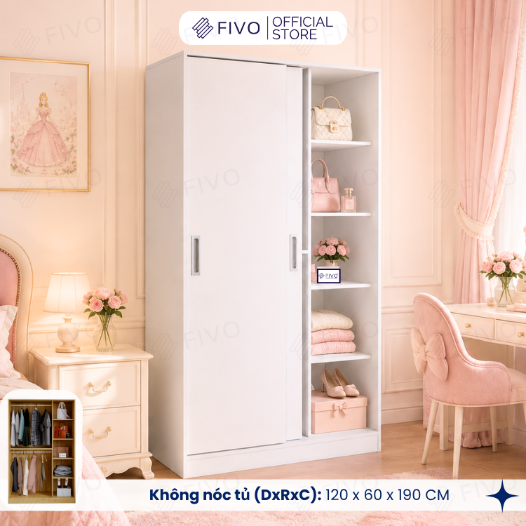 Tủ Áo Quần Cửa Trượt FIVO FC31 Gỗ Chống Ẩm, Màu Walnut Ấm Cúng Cho Phòng Ngủ, Trả Góp 0%, Freeship + Free lắp đặt