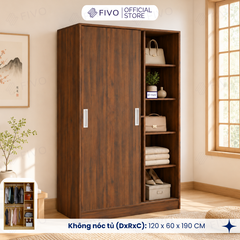 Tủ Áo Quần Cửa Trượt FIVO FC31 Gỗ Chống Ẩm, Màu Walnut Ấm Cúng Cho Phòng Ngủ, Trả Góp 0%, Freeship + Free lắp đặt
