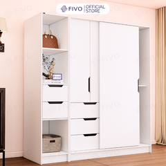 Tủ Gỗ Quần Áo Cửa Lùa Cao Cấp FC33 FIVO, Gỗ Dày 17mm, Kèm Hệ Kệ Trang Trí Sâu 60cm, Freeship+Free lắp đặt, Trả Góp 0%