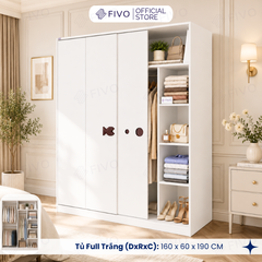 Tủ Quần Áo Gỗ Cửa Lùa FC36 FIVO, Gỗ Dày 17mm Sâu 60cm, Kèm Hệ Trang Trí, Freeship+Free Lắp Đặt, Trả Góp 0%