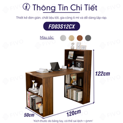 Bộ Bàn Ghế Làm Việc Kết Hợp Kệ Sách FD03 FIVO Tích Hợp Xoay Chiều 2in1, Ngăn Kệ Rộng Rãi, Dễ Dàng Lắp Ráp