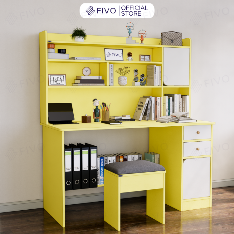 Bộ Bàn Ghế Làm Việc Kết Hợp Kệ Sách FD05 FIVO Cốt Ván 17mm Đầm Chắc, Đa Dạng Màu Sắc