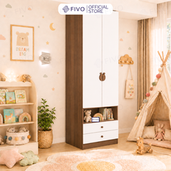 Tủ Gỗ Đựng Quần Áo Trẻ Em Cao Cấp FC03 FIVO, Tủ Sâu 60cm, Thiết Kế Hình Ngôi Nhà Độc Đáo, Freeship+Free lắp đặt, Trả Góp