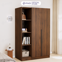 Tủ Đựng Quần Áo Gỗ Cao Cấp FC04 FIVO, Tủ Màu Gỗ Cánh Mở Sâu 60cm Kèm Kệ Trang Trí, Freeship+Free lắp đặt, Trả Góp 0%