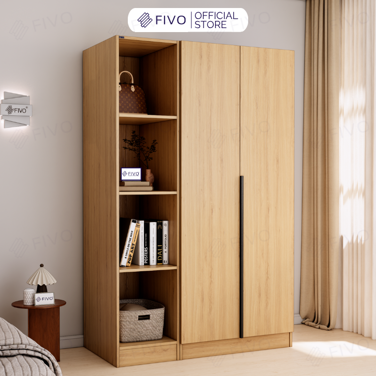 Tủ Đựng Quần Áo Gỗ Cao Cấp FC04 FIVO, Tủ Màu Gỗ Cánh Mở Sâu 60cm Kèm Kệ Trang Trí, Freeship+Free lắp đặt, Trả Góp 0%
