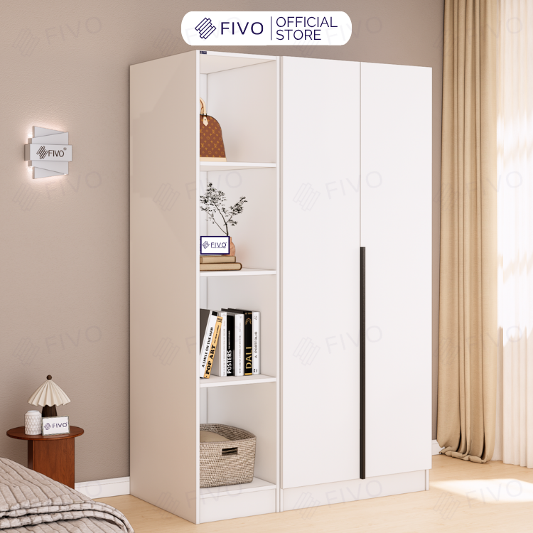 Tủ Đựng Quần Áo Gỗ Cao Cấp FC04 FIVO, Tủ Màu Gỗ Cánh Mở Sâu 60cm Kèm Kệ Trang Trí, Freeship+Free lắp đặt, Trả Góp 0%