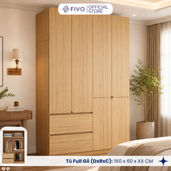 Tủ Quần Áo Gỗ Cao Cấp FC08 FIVO, Dày 17MM Cánh Mở Sâu 60cm, Thiết Kế Tinh Tế, Free ship+Free lắp đặt