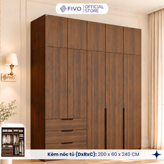 Tủ Đựng Quần Áo Gỗ Cao Cấp FC09 FIVO, Thiết Kế Cánh Mở Sâu 60cm, Kèm Ngăn Kéo, Freeship+Free Lắp Đặt, Trả Góp 0%