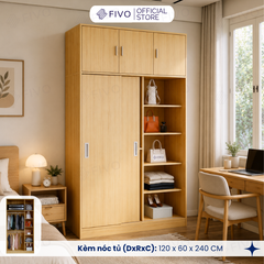 Tủ Áo Quần Cửa Trượt FIVO FC31 Gỗ Chống Ẩm, Màu Walnut Ấm Cúng Cho Phòng Ngủ, Trả Góp 0%, Freeship + Free lắp đặt