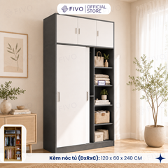 Tủ Áo Quần Cửa Trượt FIVO FC31 Gỗ Chống Ẩm, Màu Walnut Ấm Cúng Cho Phòng Ngủ, Trả Góp 0%, Freeship + Free lắp đặt
