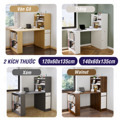 Bộ Bàn Ghế Làm Việc Kết Hợp Kệ Sách FD04 FIVO, Gỗ Chống Ẩm Cao Cấp, Thiết Kế 3 Trong 1