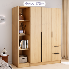 Tủ Đựng Quần Áo Gỗ Cao Cấp FC04 FIVO, Tủ Màu Gỗ Cánh Mở Sâu 60cm Kèm Kệ Trang Trí, Freeship+Free lắp đặt, Trả Góp 0%