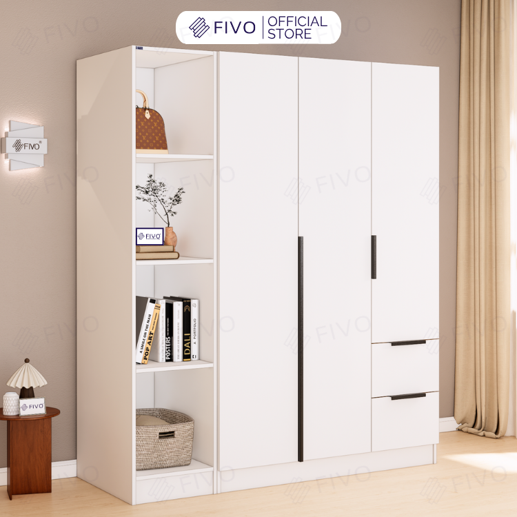 Tủ Đựng Quần Áo Gỗ Cao Cấp FC04 FIVO, Tủ Màu Gỗ Cánh Mở Sâu 60cm Kèm Kệ Trang Trí, Freeship+Free lắp đặt, Trả Góp 0%