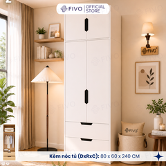 Tủ Đựng Quần Áo Gỗ Cao Cấp FC07 FIVO, Dày 17MM Cánh Mở Sâu 60cm Kèm Kệ Trang Trí, Freeship+Free lắp đặt, Trả Góp 0