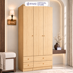 Tủ Đựng Quần Áo Gỗ Cao Cấp FC10 FIVO, Cánh Mở Sâu 60cm Kèm Ngăn Kéo, Freeship + Free Lắp Đặt, Trả Góp 0%