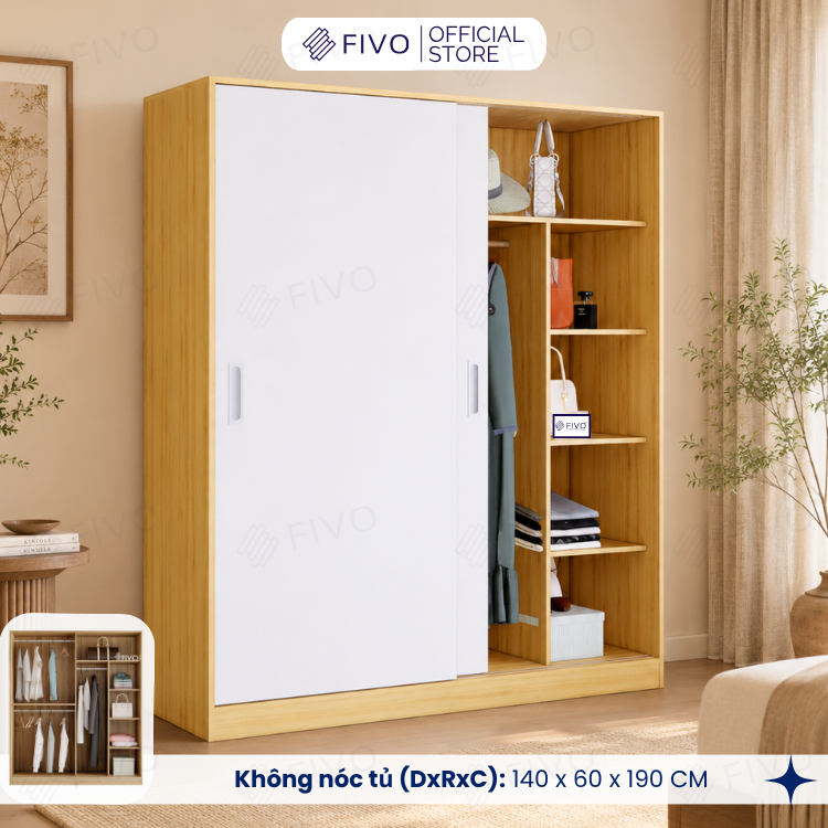 Tủ Áo Quần Cửa Trượt FIVO FC31 Gỗ Chống Ẩm, Màu Walnut Ấm Cúng Cho Phòng Ngủ, Trả Góp 0%, Freeship + Free lắp đặt