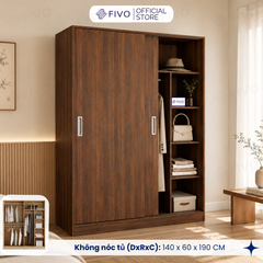 Tủ Áo Quần Cửa Trượt FIVO FC31 Gỗ Chống Ẩm, Màu Walnut Ấm Cúng Cho Phòng Ngủ, Trả Góp 0%, Freeship + Free lắp đặt