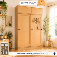 Tủ Quần Áo Gỗ Cửa Lùa Cao Cấp FC37 FIVO, Gỗ Dày 17mm Độ Sâu 60cm, Kèm Hệ Trang Trí, Freeship+Free Lắp Đặt, Trả Góp 0%