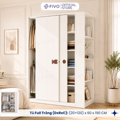 Tủ Quần Áo Gỗ Cửa Lùa FC36 FIVO, Gỗ Dày 17mm Sâu 60cm, Kèm Hệ Trang Trí, Freeship+Free Lắp Đặt, Trả Góp 0%
