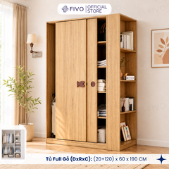 Tủ Quần Áo Gỗ Cửa Lùa FC36 FIVO, Gỗ Dày 17mm Sâu 60cm, Kèm Hệ Trang Trí, Freeship+Free Lắp Đặt, Trả Góp 0%