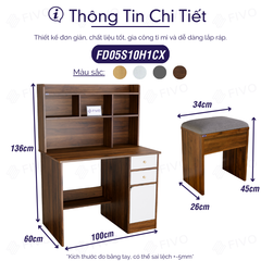 Bộ Bàn Ghế Làm Việc Kết Hợp Kệ Sách FD05 FIVO Cốt Ván 17mm Đầm Chắc, Đa Dạng Màu Sắc