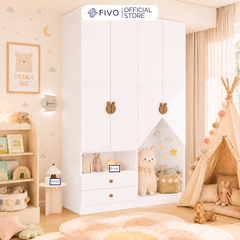 Tủ Gỗ Đựng Quần Áo Trẻ Em Cao Cấp FC03 FIVO, Tủ Sâu 60cm, Thiết Kế Hình Ngôi Nhà Độc Đáo, Freeship+Free lắp đặt, Trả Góp